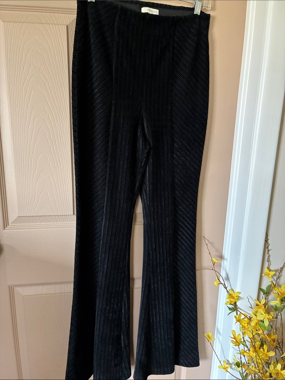 Black Ribbed Flare Pants - Women